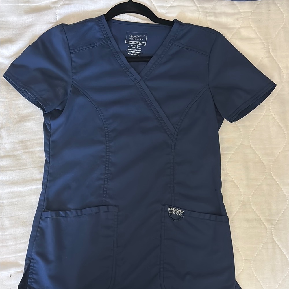 Cherokee Dark Blue V-Neck Scrub Top